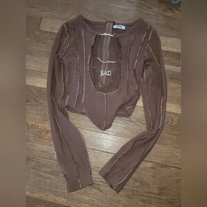 Bad Society Club Brown Crop Top With Rhinestone Detail